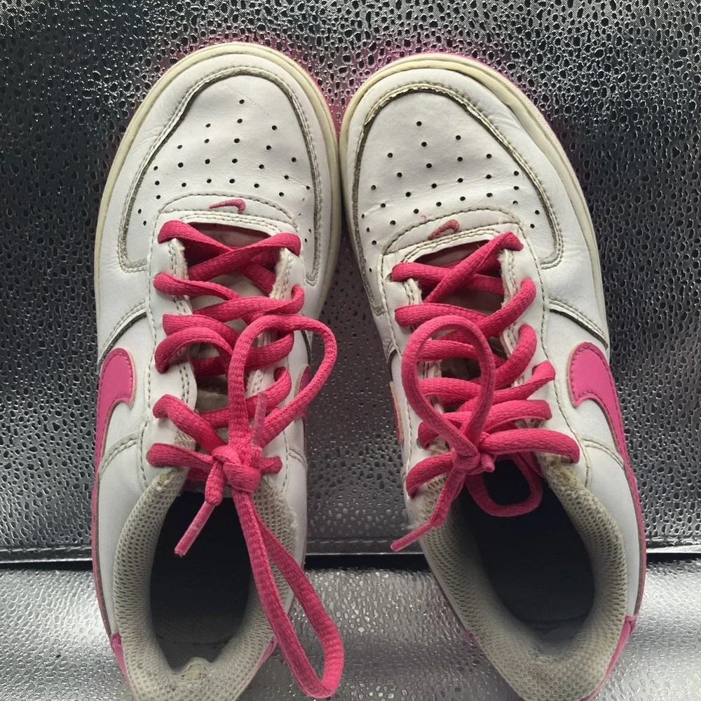 Nike Air Force 1 Low Top Leather Sneakers White/Pink Lace Up Kids US 1